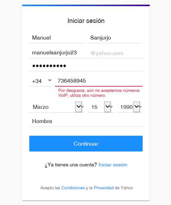 datos de correo Yahoo