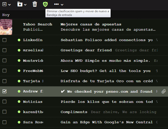 eliminar clasificación SPAM