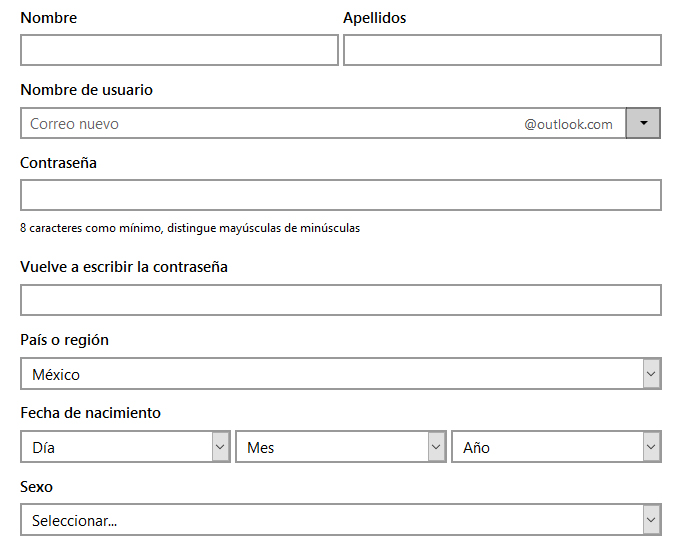 Formulario Outlook
