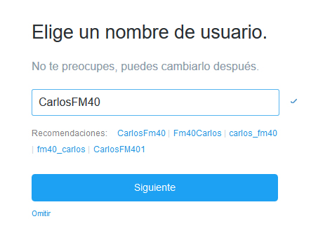 Twitter Nombre de usuario