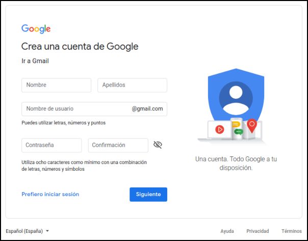 nueva cuenta Gmail
