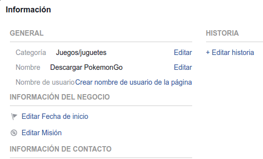 editar información de fanpage