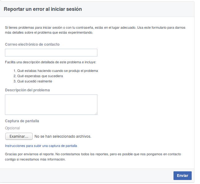 enviar correo a Facebook para recuperar cuenta