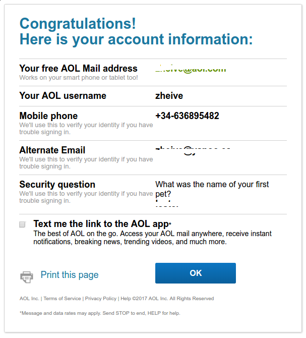 información cuenta AOL