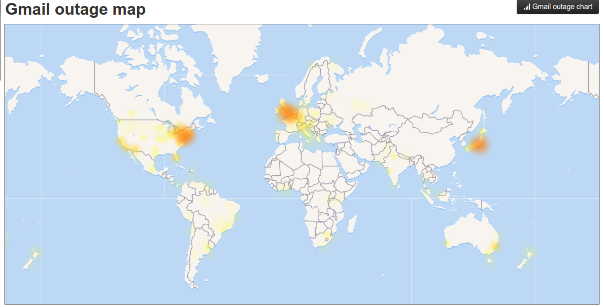 mapa de problemas de gmail en el mundo