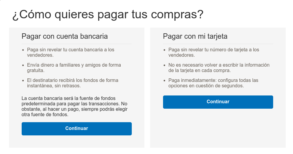 pagar con cuenta bancaria o tarjeta