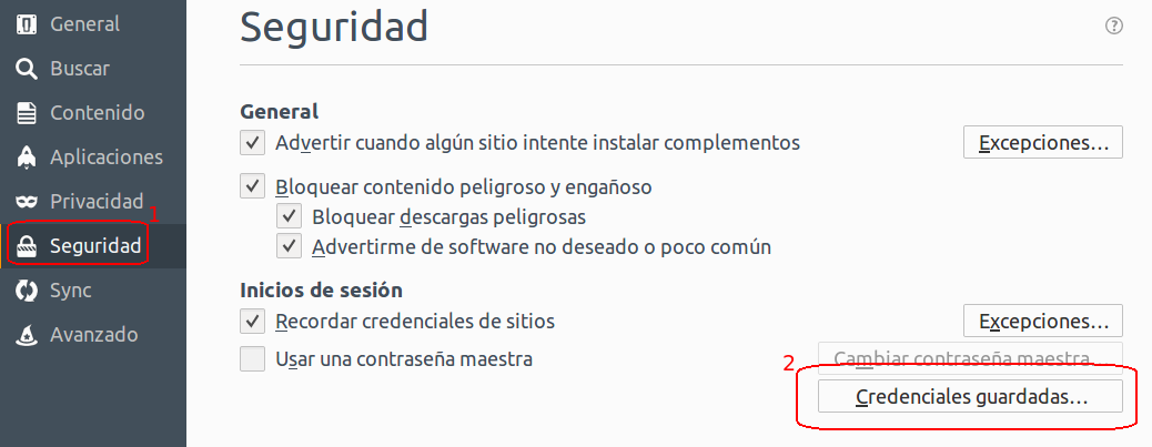 seguridad y credenciales guardadas en Firefox