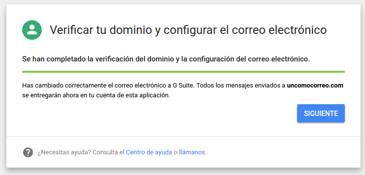 verificar tu dominio y configuración de correo electrónico G Suite