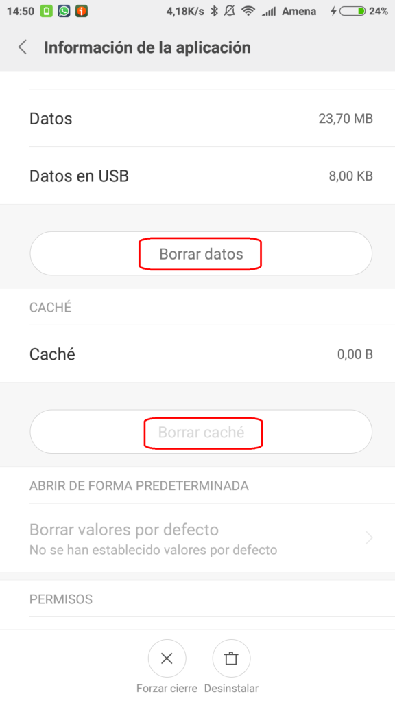 borrar caché y borrar datos de WhatsApp