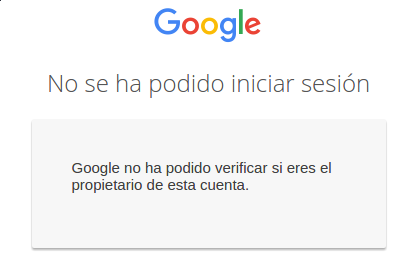 cuenta que no se ha podido verificar como propietario por parte de Google