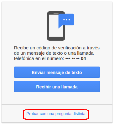 recibir llamada o mensaje de texto para recuperar cuenta Gmail