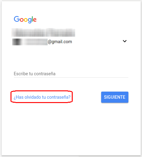 recuperar contraseña de Google Gmail