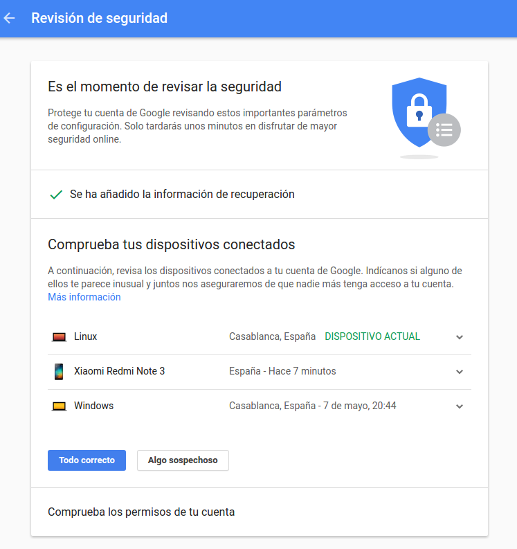 revisión de seguridad de tu cuenta de Google