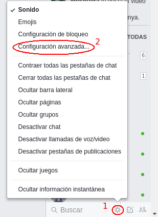 ajustes del chat de Facebook