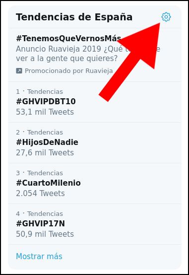 Icono de rueda dentada en tendencias de Twitter