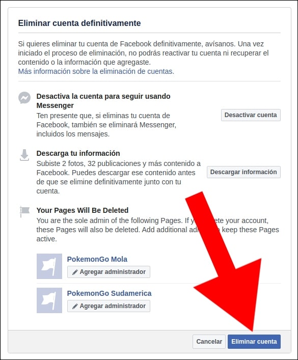 eliminar cuenta Facebook definitivamente