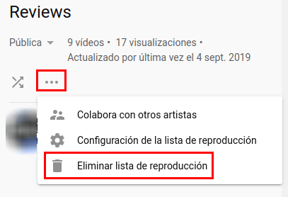 Eliminar lista de reproducción de YouTube