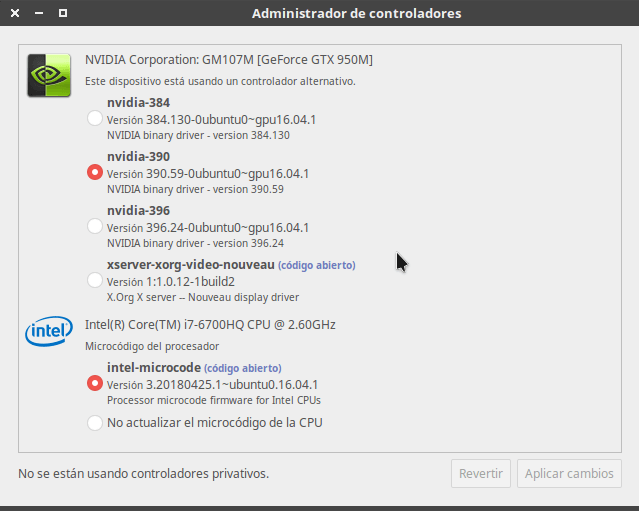 administrador de drivers Nvidia