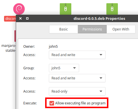permisos de ejecutable de Discord