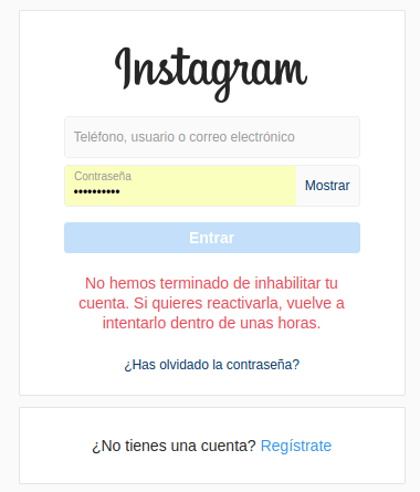 cuenta deshabilitada de Instagram