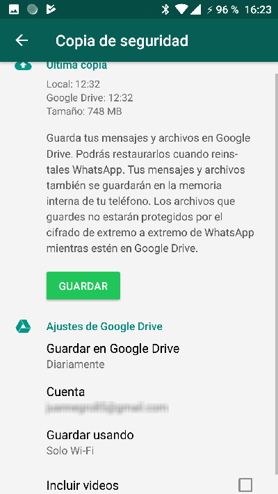 opciones de copia de seguridad WhatsApp