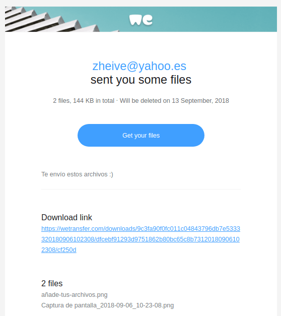 archivos enviados WeTransfer