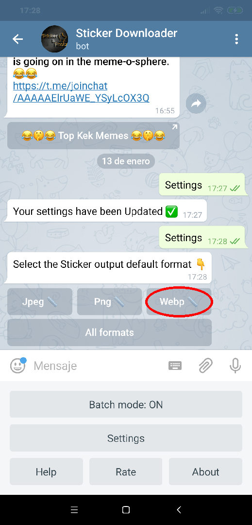 opciones sticker downloader