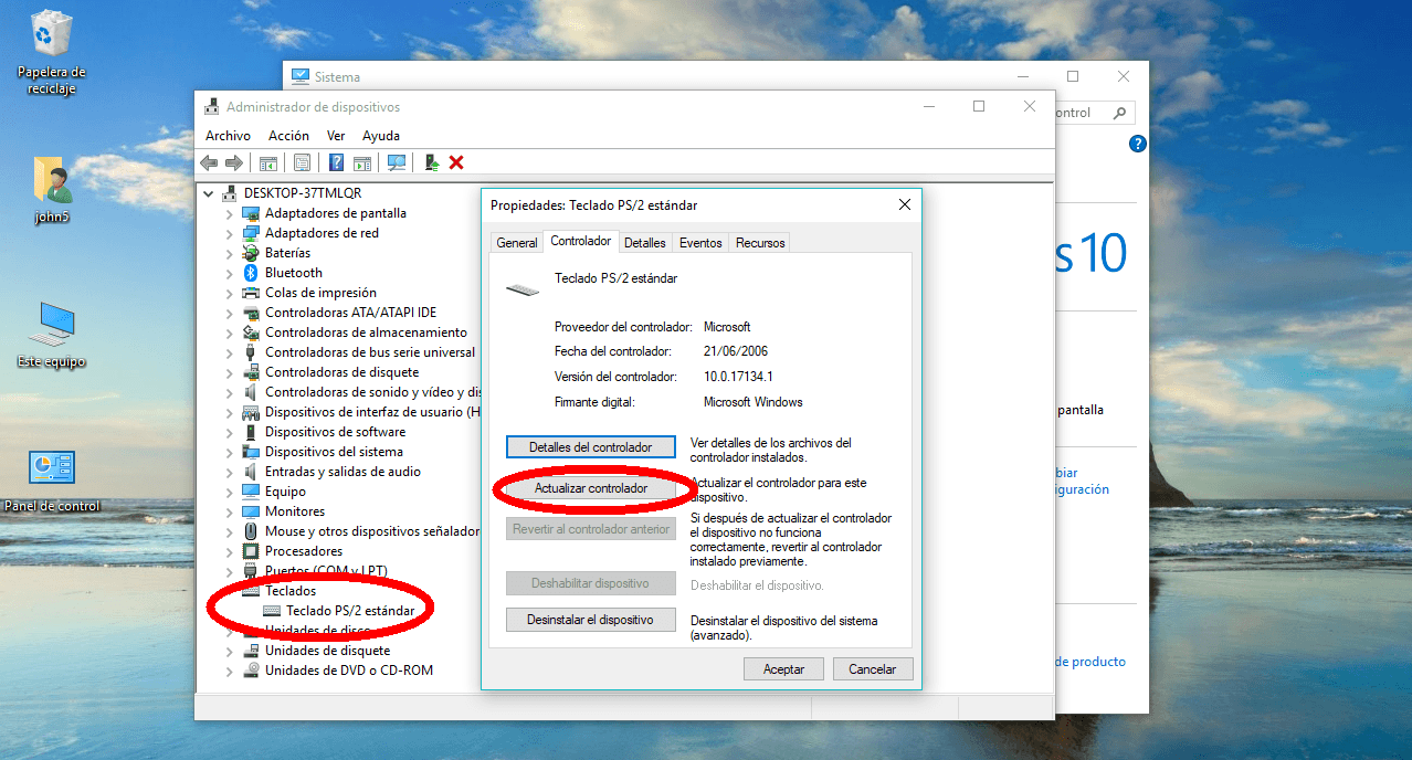 controladores de teclado de laptop en Windows 10