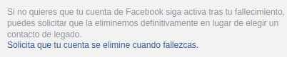 solicitar que la cuenta se elimine al fallecer