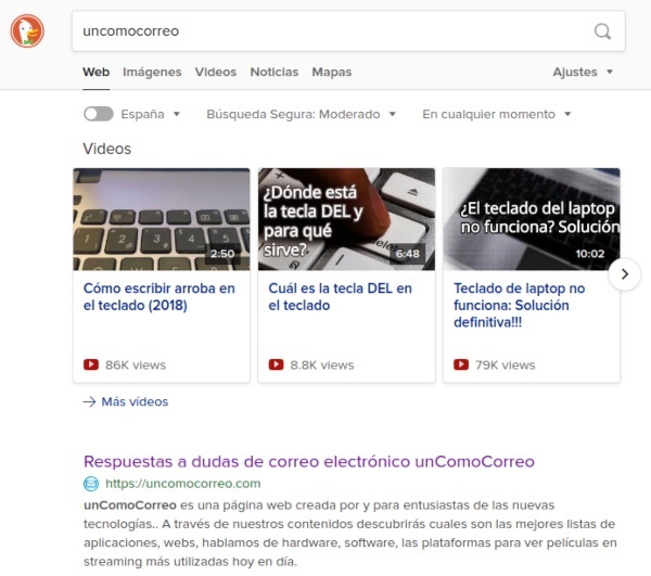 resultados de búsqueda de DuckDuckGo