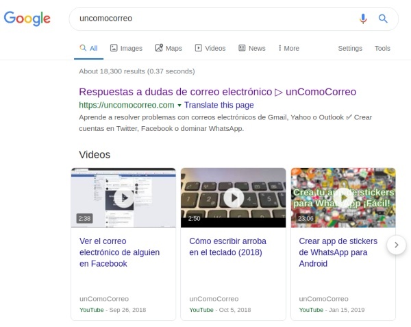 motor de búsqueda de Google, resultados