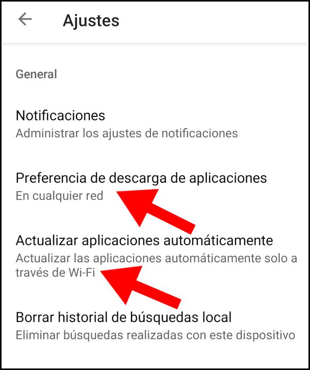 Ajustes de descarga de Play Store