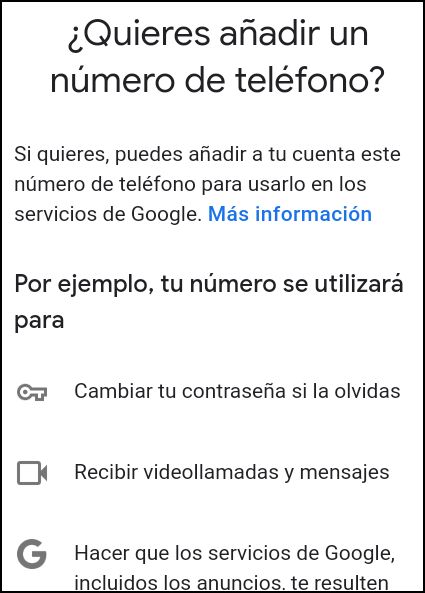 añadir número de teléfono Google