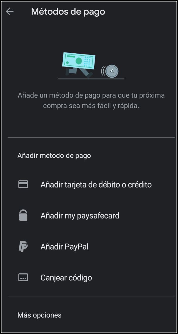 métodos de pago disponibles en Play Store
