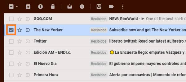 seleccionar el correo Gmail que quieres eliminar