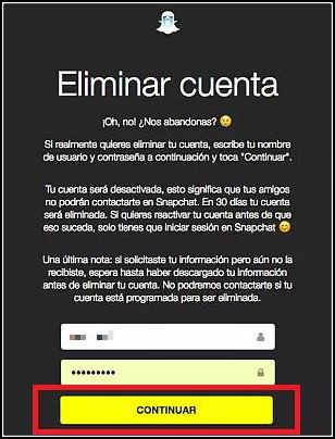 eliminar cuenta Snapchat