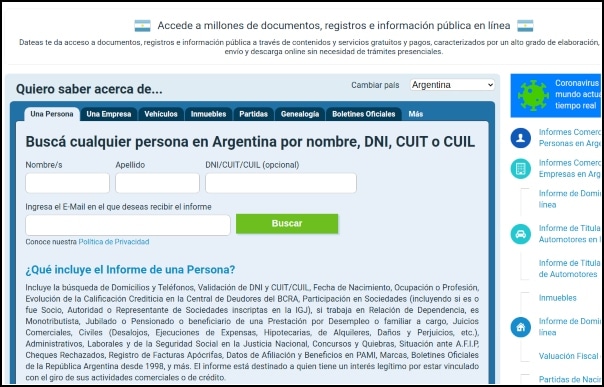 buscar DNI Argentina en Dateas
