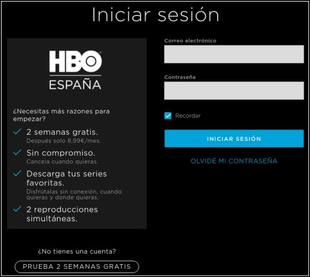 iniciar sesión HBO España
