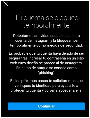 cuenta instagram bloqueada temporalmente