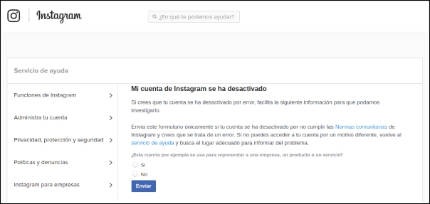 cuenta instagram desactivada
