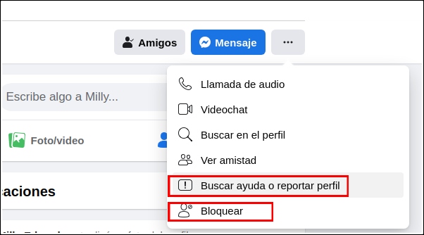 reportar y bloquear perfil en Facebook