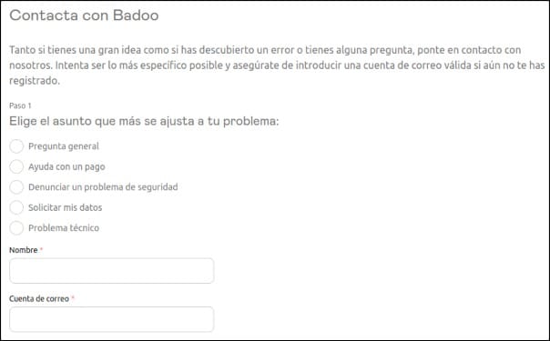contactar soporte Badoo