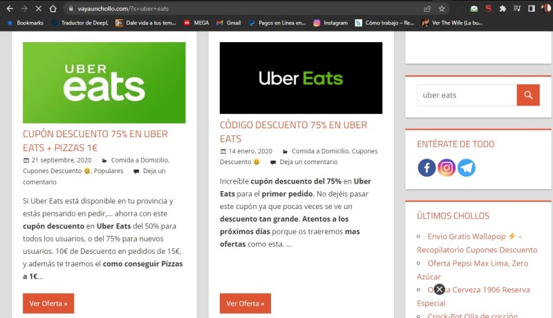 pagina web vayaunchollo para obtener cupones de uber eats