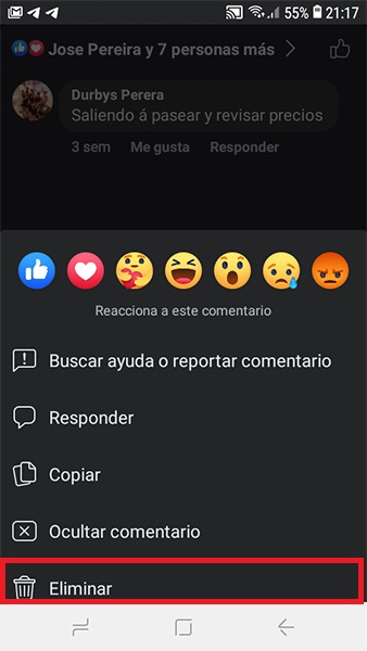 Borrar comentarios manualmente en Facebook (Aplicación móvil)_2 Borrar comentarios manualmente en Facebook (Aplicación móvil)_2