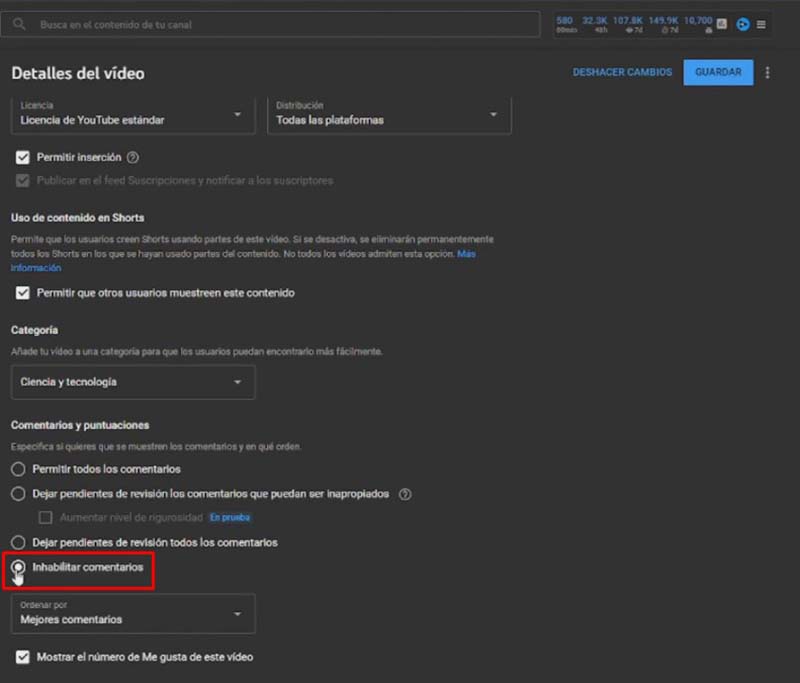 desactivar comentarios en video de YouTube_2